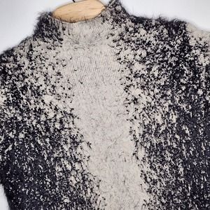 Two Sisters / ii Sisters Women's Black & Cream Soft Fuzzy SWEATER Mock Neck M